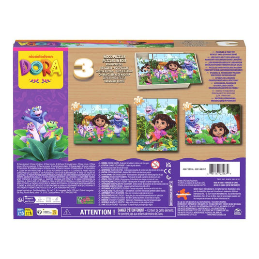 Dora 3pack houten puzzel in houten doos (3x24 stukjes) | 2 stuks