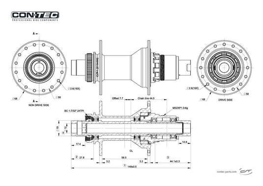 Contec achternaaf core cl ct cassette hub core cl 32l. 142mm hg