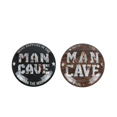 Wandbord mancave bol bruin zwart metaal 40x40cm