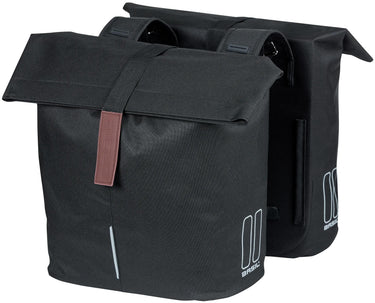 Basil City dubbele fietstas - waterafstotend polyester - zwart - Universal Bridge systeem - 28-32L