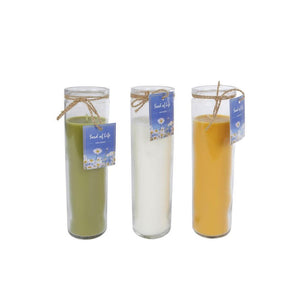 Cosydecor kaars in glas seed of life wit geel of groen glas wax 5x5x21cm