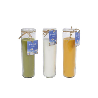 Cosydecor kaars in glas seed of life wit geel of groen glas wax 5x5x21cm