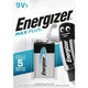 Batterij energizer max plus 9v