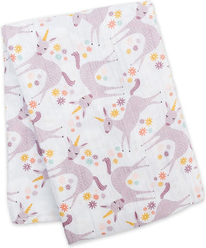 Lulujo - hydrofiele doek - swaddle - katoen - 120x120 cm - modern unicorn