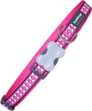 Red dingo dog collar bone reflective fuchsia (1,2 x 20-32 cm)