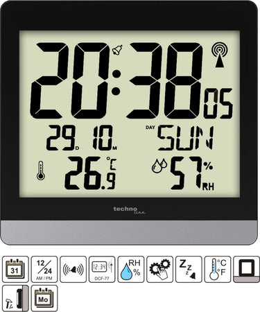 Technoline digitale radiogestuurde wandklok tafelklok - thermometer hygrometer - datum - snooze functie ws 8014
