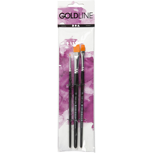 Creativ company gold line penselen, afm 2+8+12, l: 16,5-19 cm, b: 3-12 mm, plat, 3 stuk 1 doos