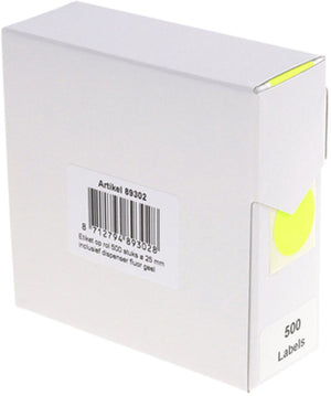 Rillprint etiket 25mm 500st op rol fluor geel