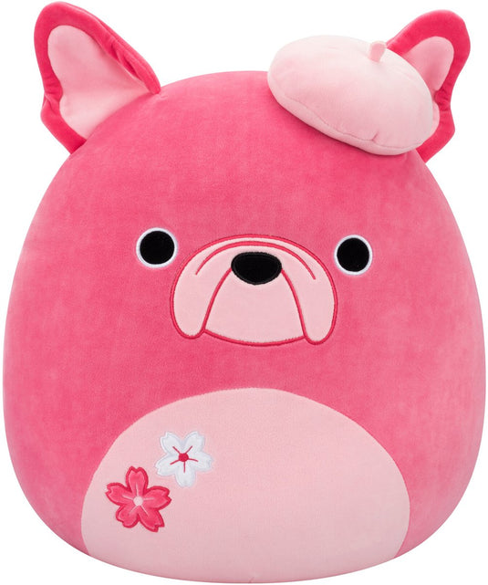 Squishmallows - elise - pink french bulldog w sakura flowers and beret 40cm pluche