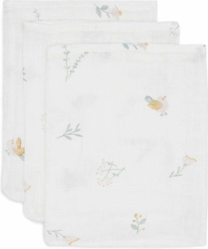 Jollein - baby hydrofiel washandje - katoen - 3 stuks - lovely birds - baby washand, hydrofiele washandjes -15x20cm
