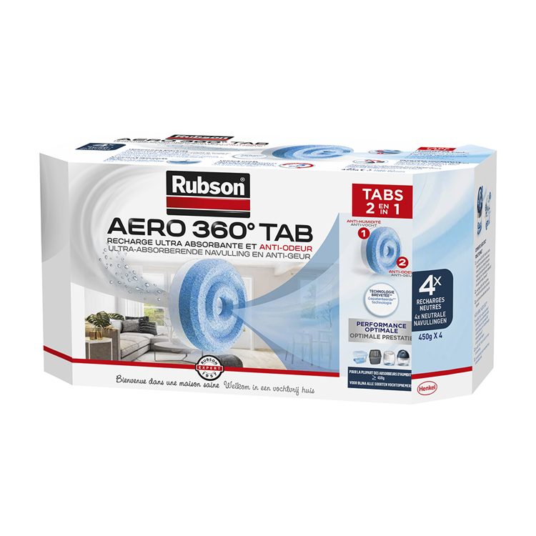 Afbeelding laden in galerijviewer, Rubson aero 360 navullingen neutral 4 stuks | vochtvanger luchtontvochtiger navulling | vochtvanger navul tabs | kamer ontvochtiger vochtopnemer tabs.
