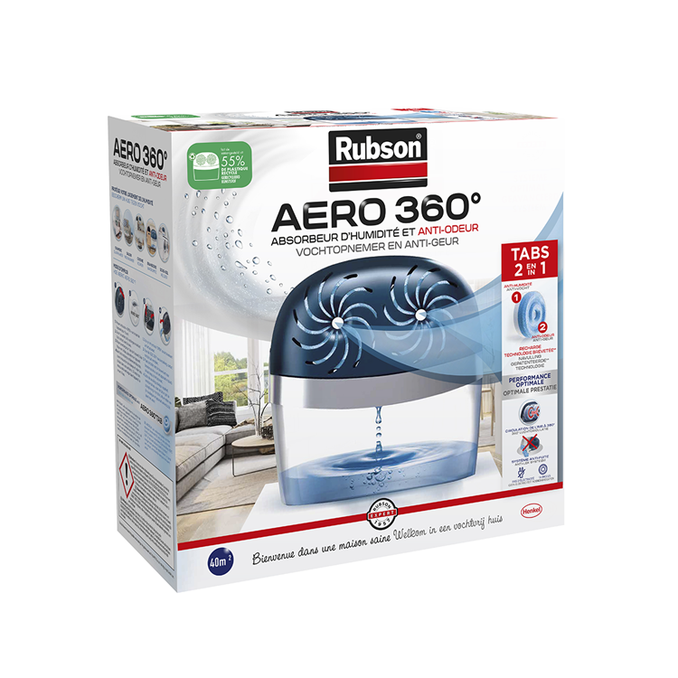 Afbeelding laden in galerijviewer, Rubson vochtopnemer aero360 toestel 40m2 | luchtontvochtiger toestel | vochtvanger badkamer | binnenhuis badkamer
