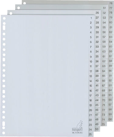 Kangaro tabbladen pp g100cm a4 120 micron grijs 4-serie 1-100 23-gaats bedrukt