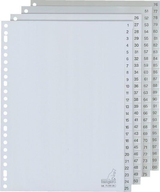 Kangaro tabbladen pp g100cm a4 120 micron grijs 4-serie 1-100 23-gaats bedrukt