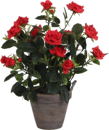 Mica decorations kunstplant - rozen - rood - in grijze pot - 33 cm