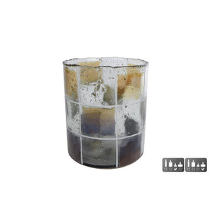 Cosydecor theelichthouder blocks l glas 11x11x13cm bruin groen