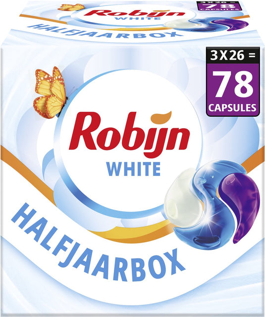 Robijn -wasmiddel- 3-in-1 wascapsules - stralend wit - 3 x 26 stuks - 78 wasbeurten - voordeelverpakking
