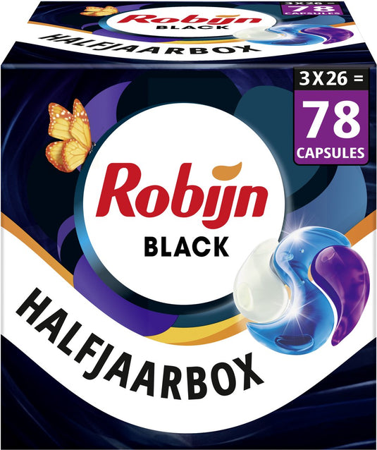 Robijn -wasmiddel- 3-in-1 wascapsules - black velvet - 3 x 26 stuks - 78 wasbeurten - voordeelverpakking