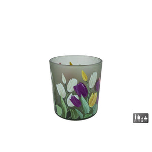 Theelicht tulp s multicolor glas 7,5x7,5x8cm