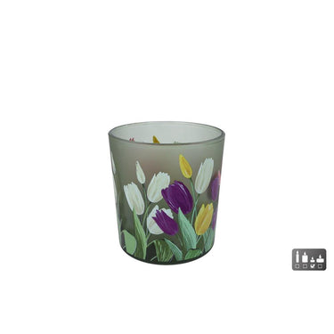 Theelicht tulp s multicolor glas 7,5x7,5x8cm