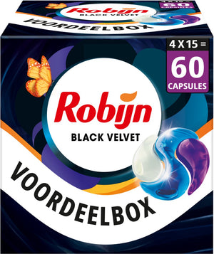 Robijn wasmiddel - 3-in-1 wascapsules - black velvet - 4 x 15 stuks - 60 wasbeurten - voordelverpakking