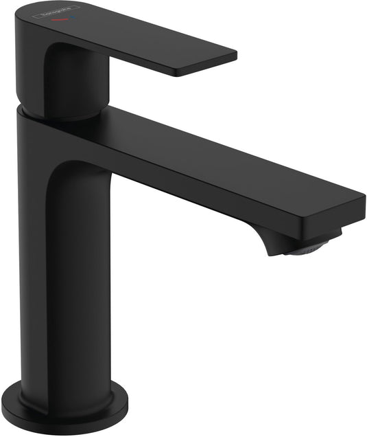 Hansgrohe rebris e - wastafelmengkraan - ééngreeps bediening - coolstart energiebesparend - met trekwaste - 110mm maat - mat zwart