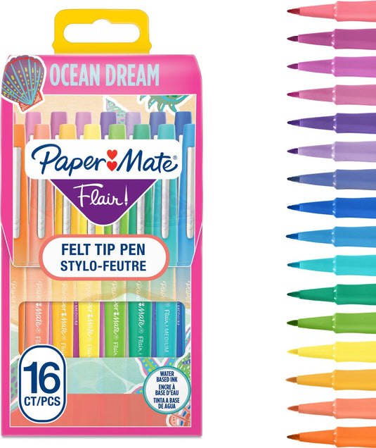 Paper mate flair viltstiften | markers met een gemiddelde punt (0,7 mm) | assorti oceaan droom kleurstiften | voor kinderen volwassenen kleuren, noteren meer | 16 tellen