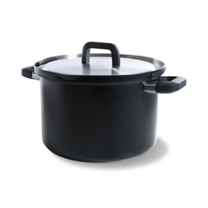 Bk flow cool black soeppan 24cm - 6.5l - zonder pfas-vrije antikleeflaag - inductie kookpan - rvs kookpan - veilig afgietsysteem - ovenbestendig tot 160°c - met deksel - zilver