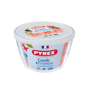 Pyrex cook and freeze ronde glazen vershoudschaal met deksel 1.1l