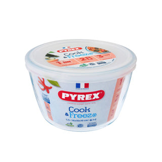 Pyrex cook and freeze ronde glazen vershoudschaal met deksel 1.1l