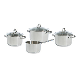 Bk essentials pannenset 4-delig - 16 18 20cm -zonder pfas-vrije antikleeflaag - pannenset inductie - inductie kookpan - rvs pannenset - ovenbestendig tot 230°c - met glazen deksel - zilver
