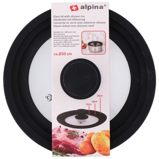 Alpina universele glazen deksel met siliconen rand - pannendeksel voor pannen 16 18 20 cm - anti spatdeksel - vaatwasserbestendig - glas