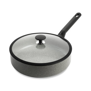 ギャラリービューアに画像をロードする, Bk granite ceramic keramische hapjespan 28cm – 4.2l – inductie hapjespan – met deksel – ovenbestendig tot 160 graden – koudgreep – pfas‑vrij – grijs
