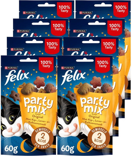 Felix party mix original - kattensnacks - kattensnoepjes - kip kalkoen lever - 8 x 60 g