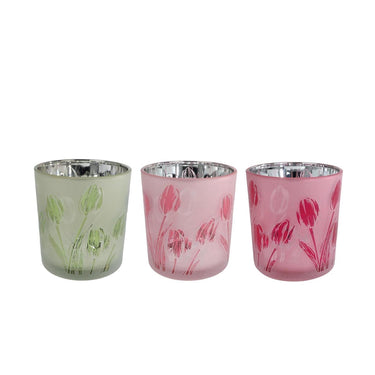 Theelichthouder tulip s ass kleur glas 7,5x7,5x8cm