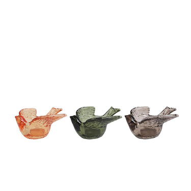 Theelichthouder bird ass kleur glas 13,5x11,5x6cm