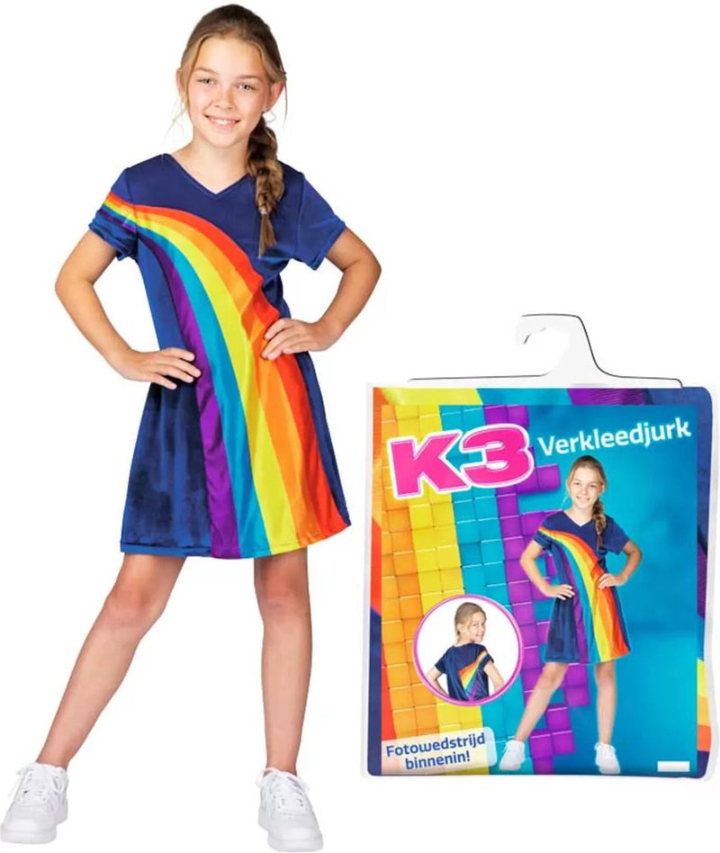 Afbeelding laden in galerijviewer, K3 verkleedkleding - regenboogjurkje blauw 3 5 jaar - maat 116
