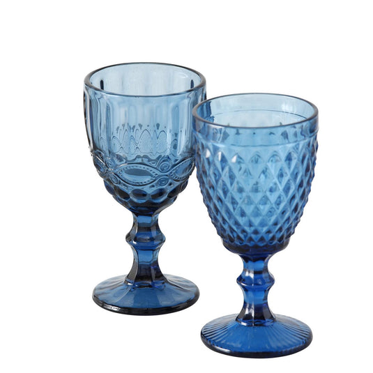 Boltze home wijnglas 'aurora' gekleurde glas blauw dia8,5x17cm 2 ass vaatwasmachinebestendig 2 assorti