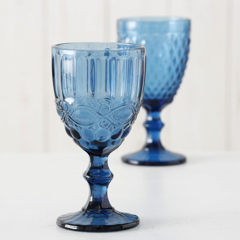 Afbeelding laden in galerijviewer, Boltze home wijnglas 'aurora' gekleurde glas blauw dia8,5x17cm 2 ass vaatwasmachinebestendig 2 assorti
