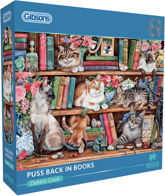 Gibsons - puss back in books (door debbie cook) - 1000 stukjes 68×49cm (b×h) - legpuzzel voor volwassenen