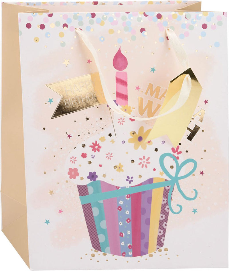 Chargez l'image dans la visionneuse de la galerie, Merkloos sans marque no brand cadeautasje verjaardag - papieren gift bag met stevige lintgreep - 4 verschillende vrolijke verjaardagsprints voor cadeaus - afmeting 32 x 26 x 12 cm - kleur meerkleurig
