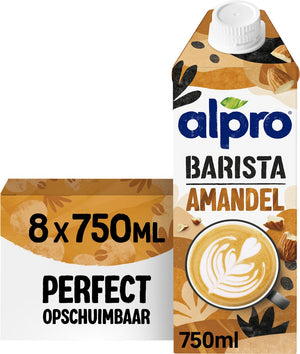 Alpro barista amandeldrink - houdbaar - plantaardige melk - perfect voor koffie - lactosevrij - 8 x 750 ml
