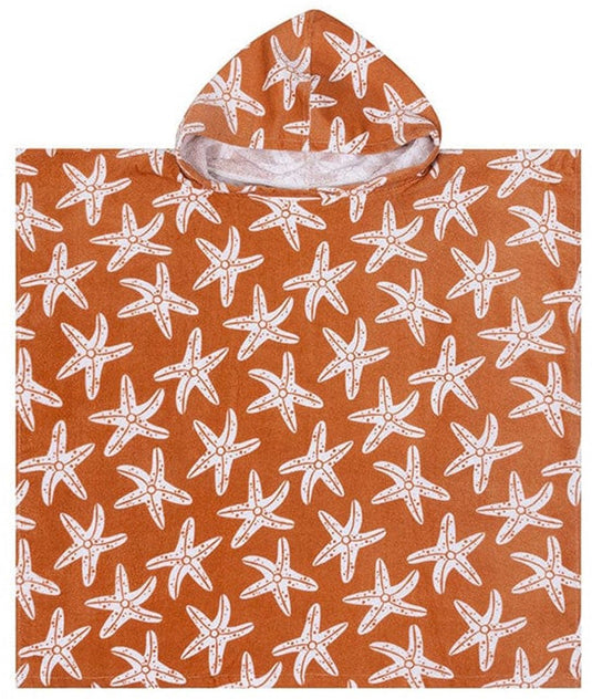 Swim essentials - poncho - sneldrogend microvezel - gerecycled materiaal - kind - zeesterrenprint - oranje