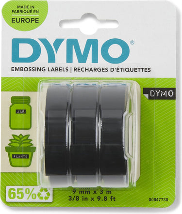 Dymo originele labeltape met reliëf | rollen van 9 mm x 3 m | wit op zwart | zelfklevend | voor labelmakers voor reliëfdruk | 3 stuks
