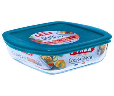 Pyrex cook en store 1l vierkant 20 x 17 cm met deksel | 2 stuks