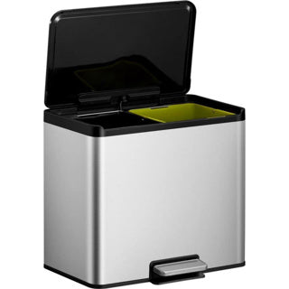 Afbeelding laden in galerijviewer, Eko essential recycling pedaalemmer 2 x 15 liter mat rvs
