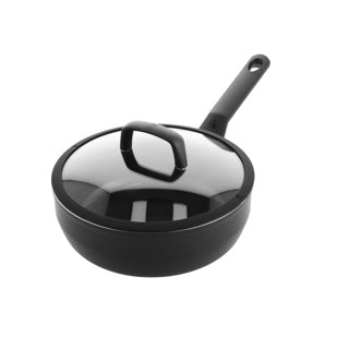 Afbeelding laden in galerijviewer, Bk easy induction hapjespan 28cm met deksel - 4.6l - pfas-vrije antikleeflaag - hapjespan inductie - keramische hapjespan - ovenbestendig tot 160°c - koudgrepen - met glazen deksel - zwart
