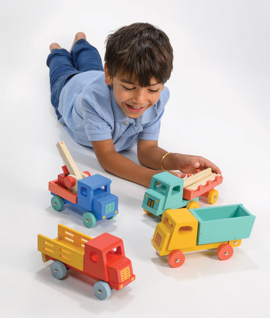 Mentari voertuigen - pick-up truck blauw - 21x8,50x10cm - hout - 3 jaar