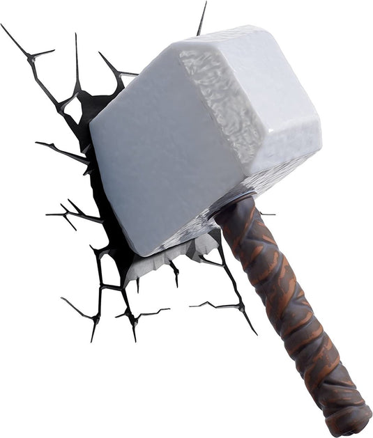 Marvel 3dlightfx thor hammer wandlamp – 3d led-nachtlamp voor kinderkamer – draadloos met realistisch inslag-effect