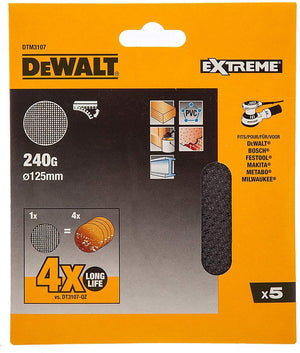 Dewalt dtm3107-qz serie - schuurgaas extreme - p240 grit - ronde 125mm - klittenbandbevestiging